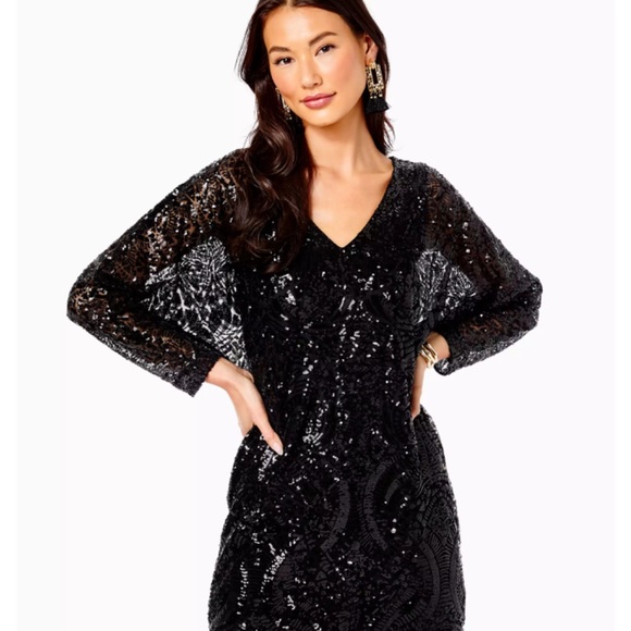 Lilly Pulitzer Leclair Sequin Dress in Onyx Sequin Sea Swirl Mesh - Picture 3 of 8